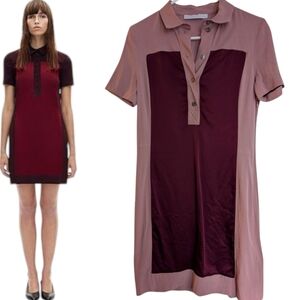 Victoria Beckham Colorblock Burgundy  Blush Polo Shift Dress Size S